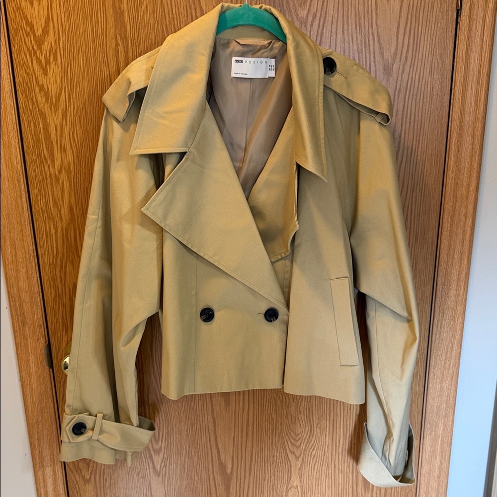 ASOS DESIGN cropped trench coat in stone